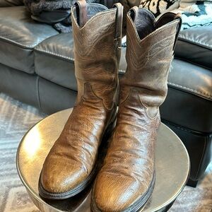 Justin Boots made USA VTG men's 9.5B brown leather Western Cowboy exotic ostrich